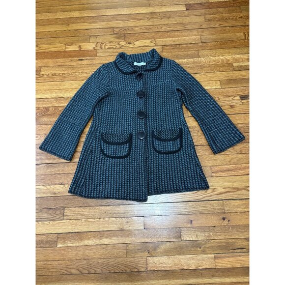 Willow Anthropologie Womens Cardigan Sweater Sz Large Teal Black Chunky Knit - Picture 1 of 7